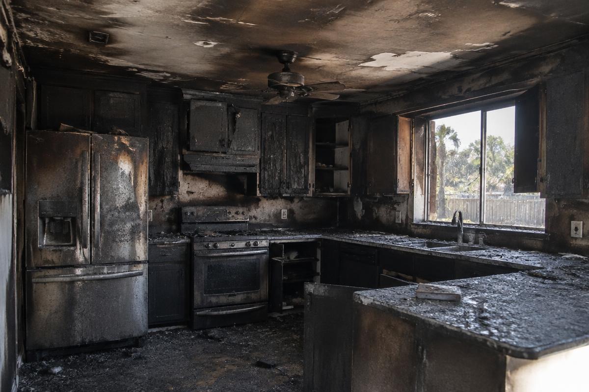 Technician operating odor removal equipment in a Los Angeles home after fire or water damage